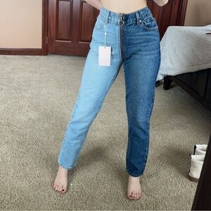 REVICE High Rise Two-Tone Denim Jeans